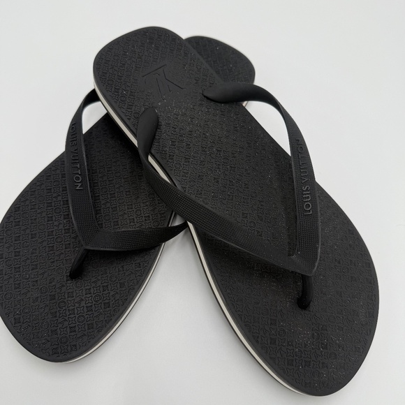 Louis Vuitton Black Monogram Embossed Flip Flops / Sandals (Size 9 - Picture 1 of 4